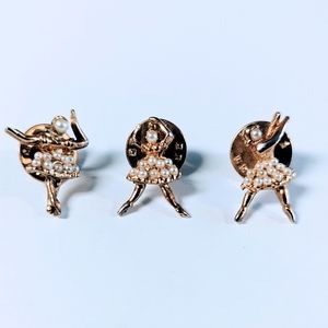 3 Ballerina Set Lapel Hat Jacket Pin Brooch Gold Tone Faux Seed Pearls Ballot